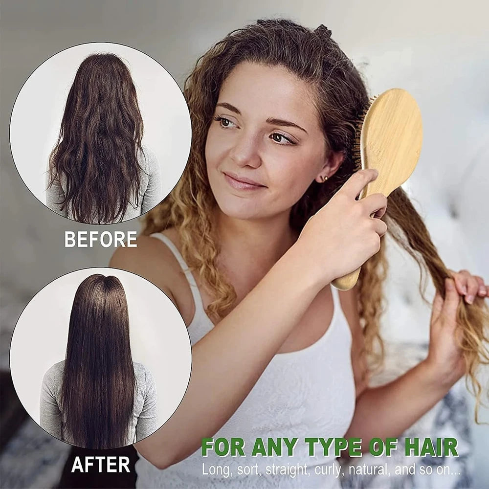 5 Pcs Bamboo Hair Brush Set