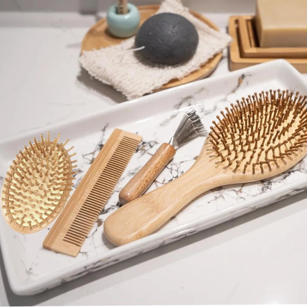 5 Pcs Bamboo Hair Brush Set